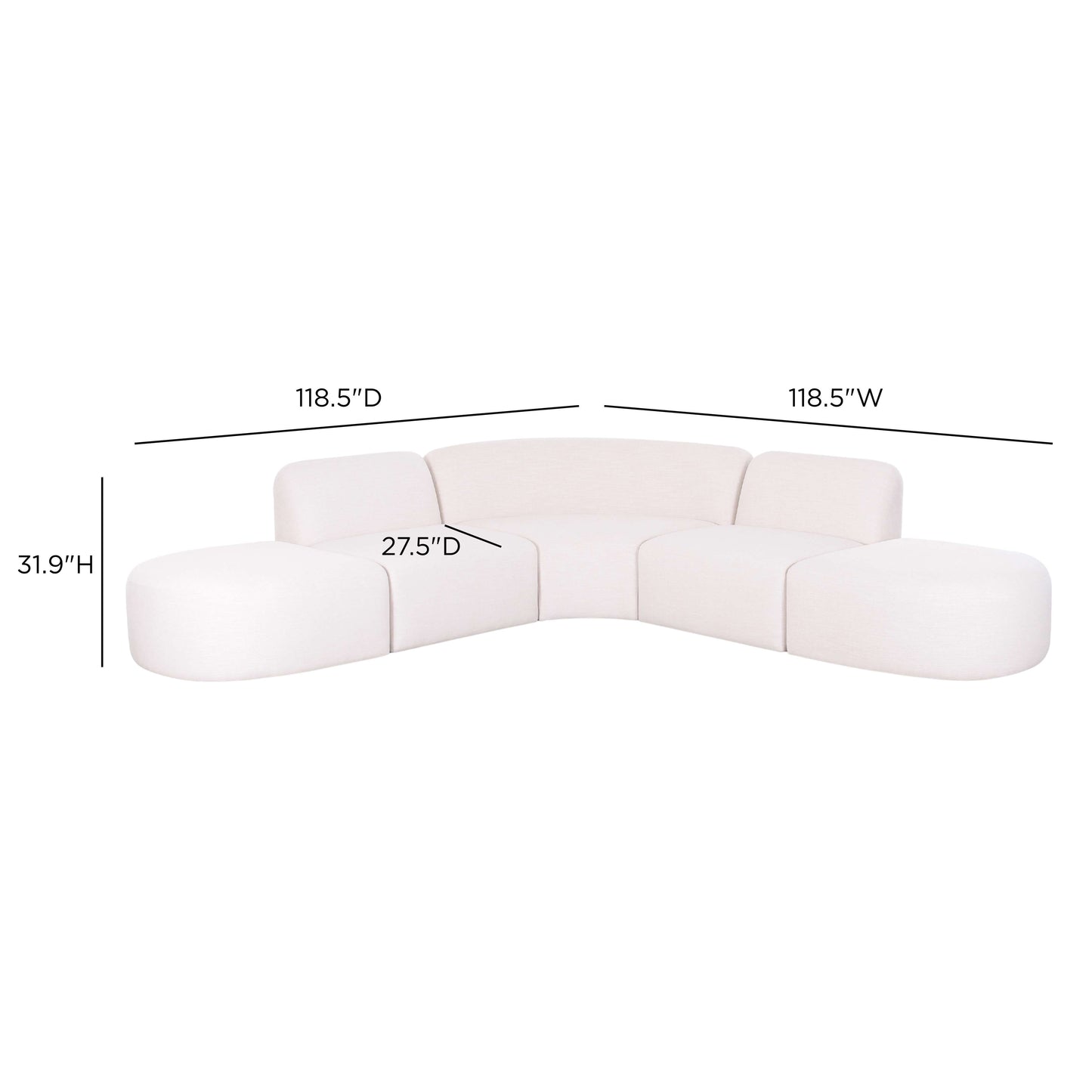 Gorge 5-Piece Modular Euro Sectional - Cream - Image 5