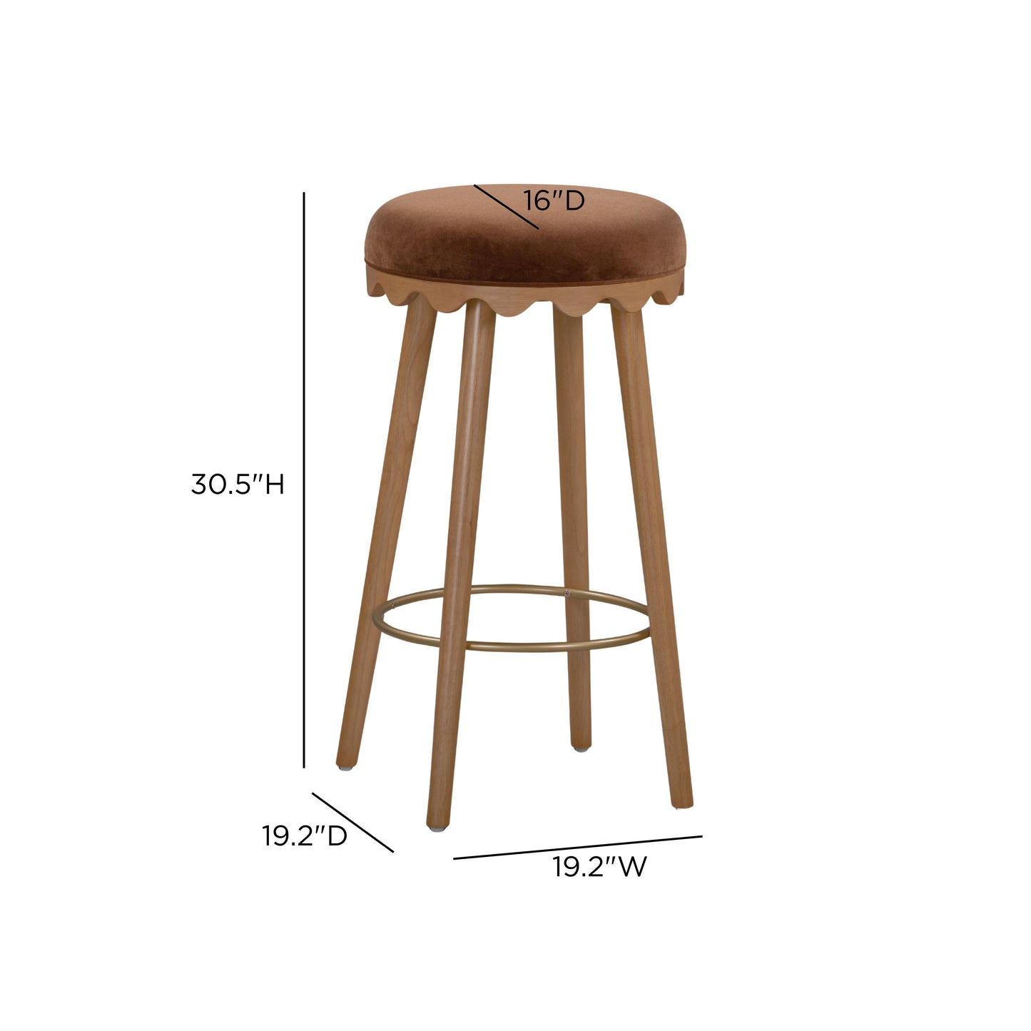 Oodle Bronze Performance Vegan Mohair Light Walnut Bar Stool - Image 6
