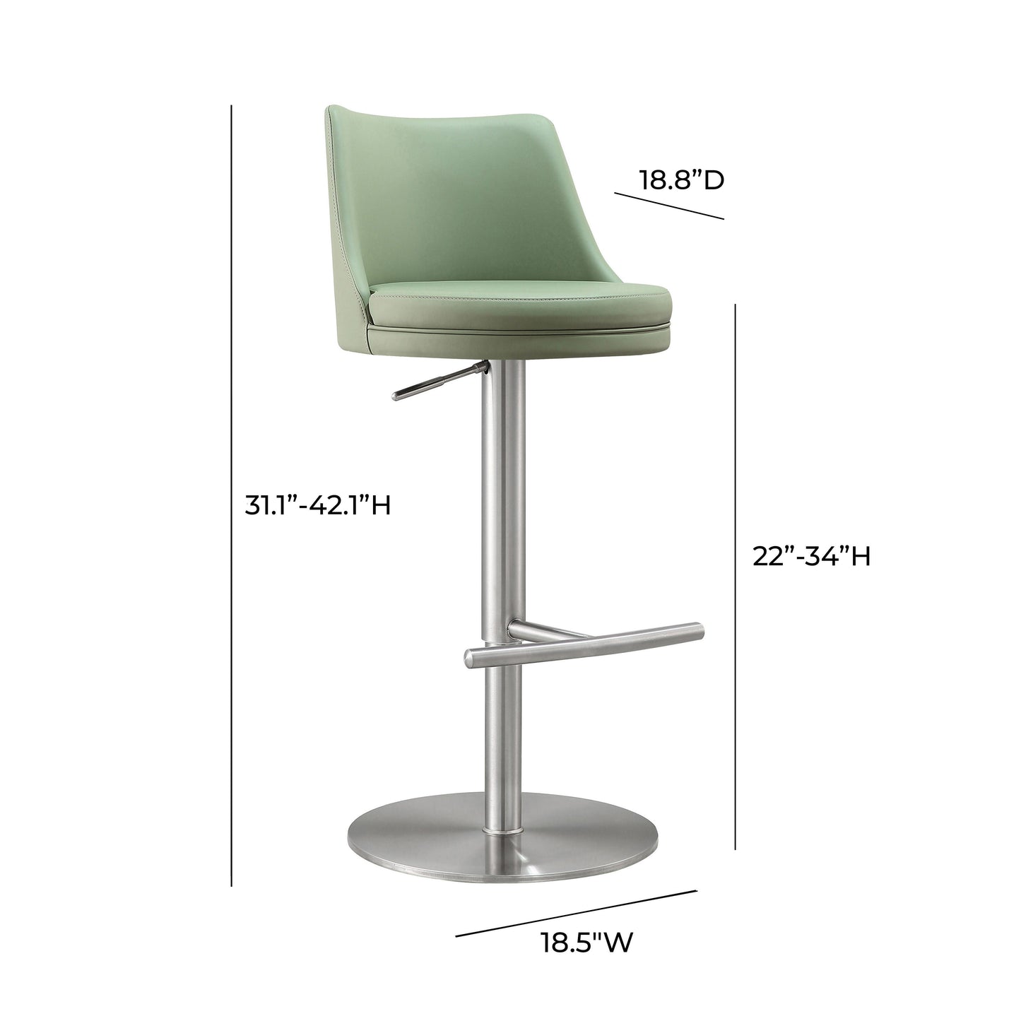 Reagan Performance Vegan Leather Adjustable Stool - Sea Foam Green - Image 9