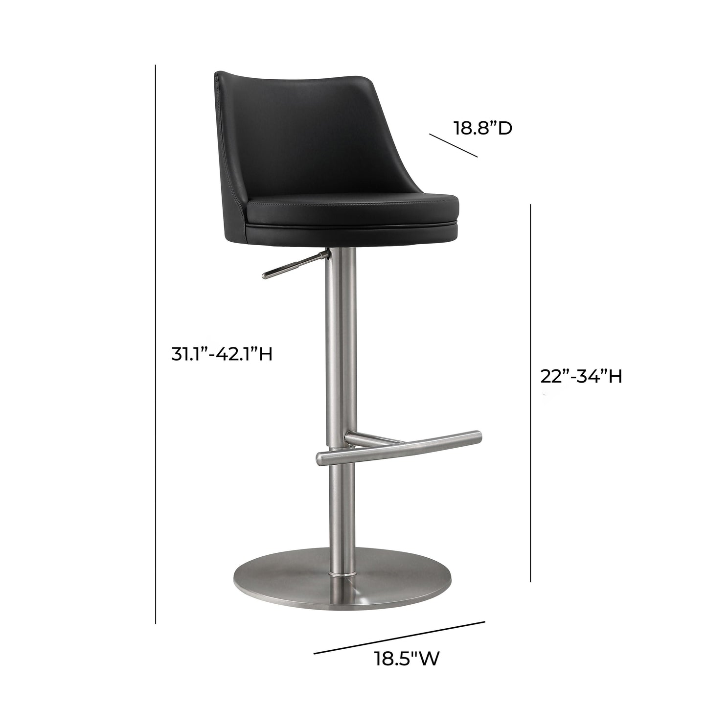 Reagan Performance Vegan Leather Adjustable Stool - Black - Image 8