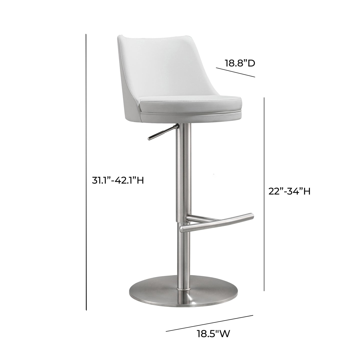 Reagan Performance Vegan Leather Adjustable Stool - White - Image 8