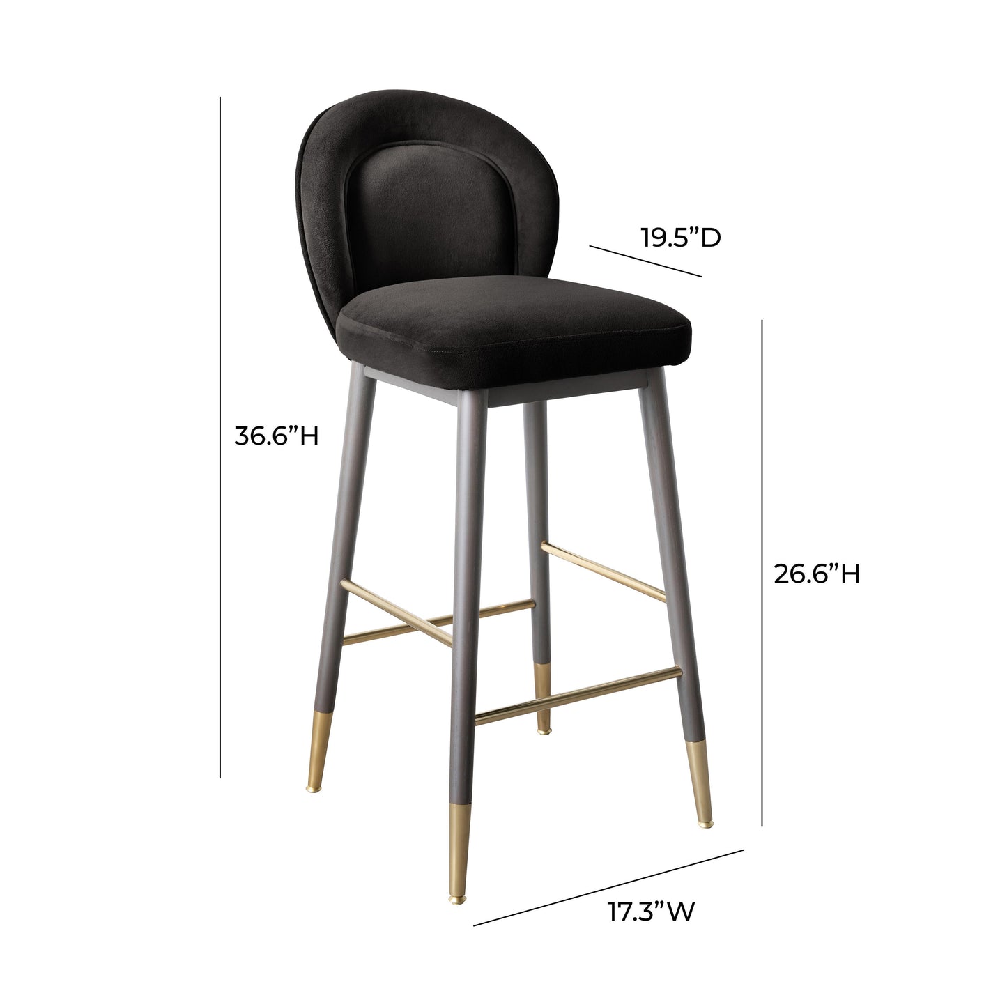 Hailey Performance Velvet Stool - Charcoal / Counter Height - Image 6