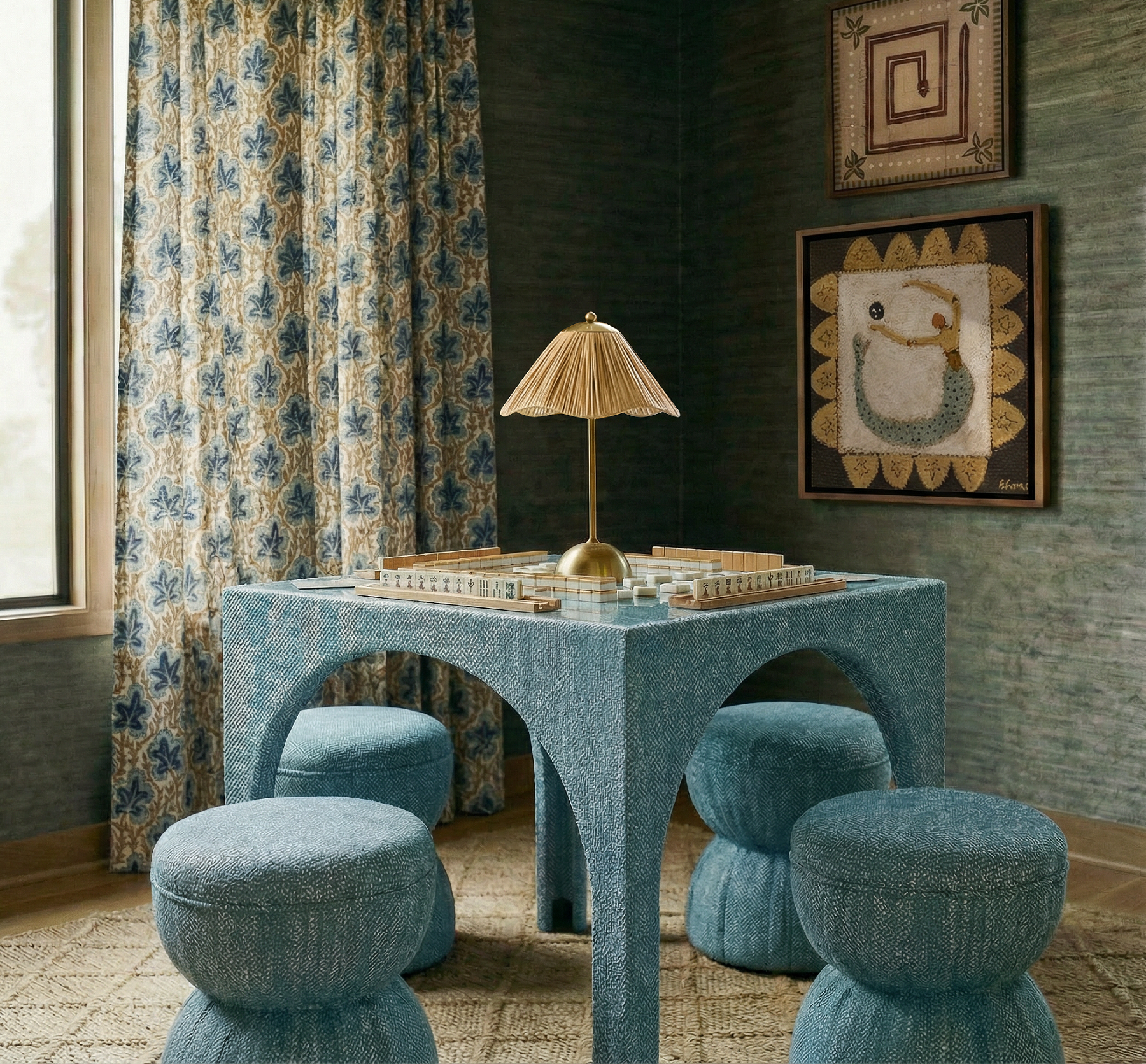 tov furniture tomlin teal gaming table (stools saold seperately.)