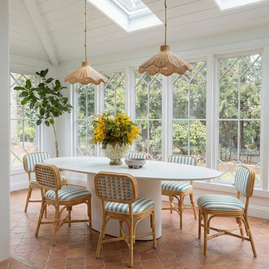 Dorine Striped Performance Linen & Rattan Dining Chair - Image 2