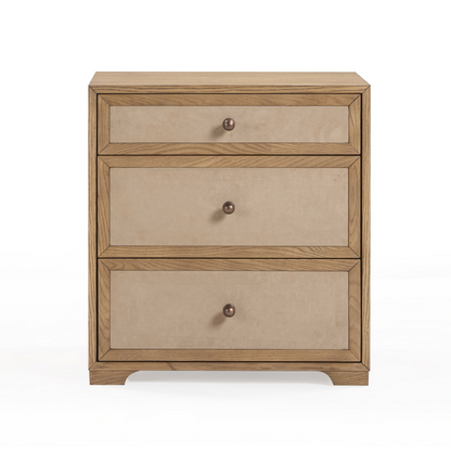 Laurentis 23.5" Light Taupe Suede and Wood 3-Drawer Nightstand - Default Title - Image 2