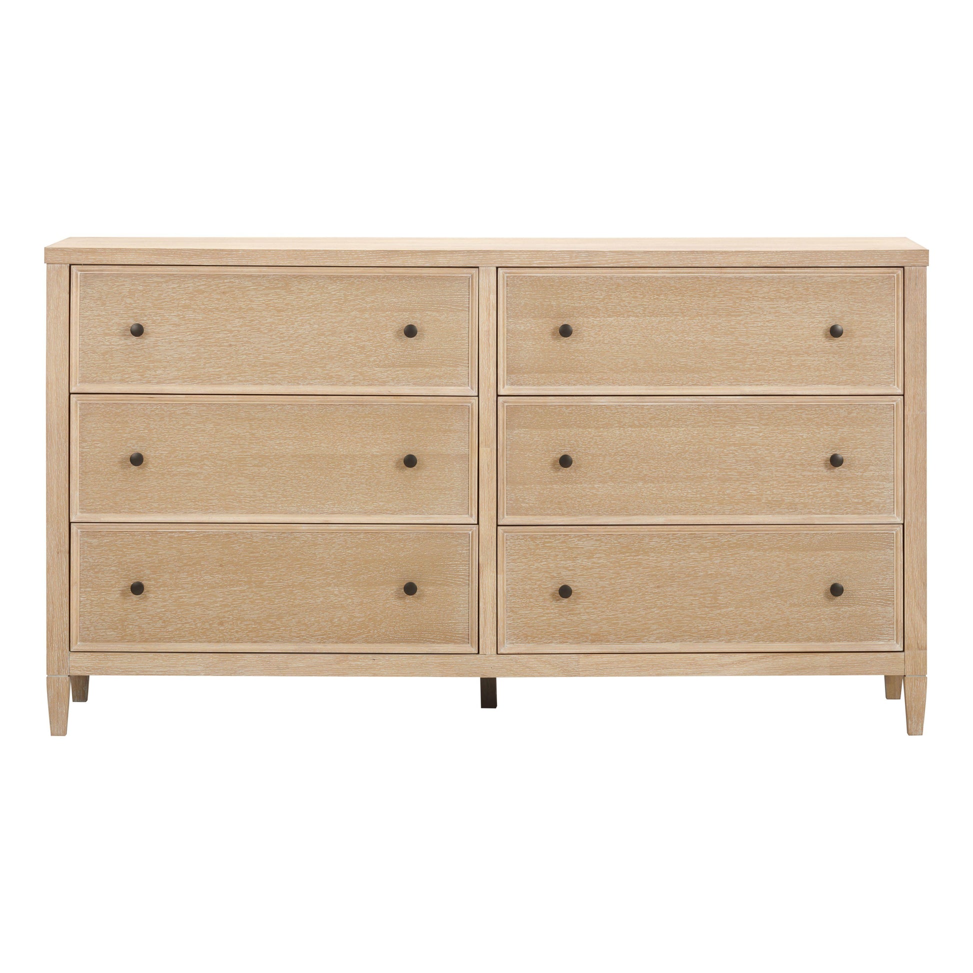 Bristol Park 62" Whitewashed Oak Wood 6-Drawer Dresser Bristol Park 62" Whitewashed Oak Wood 6-Drawer Dresser