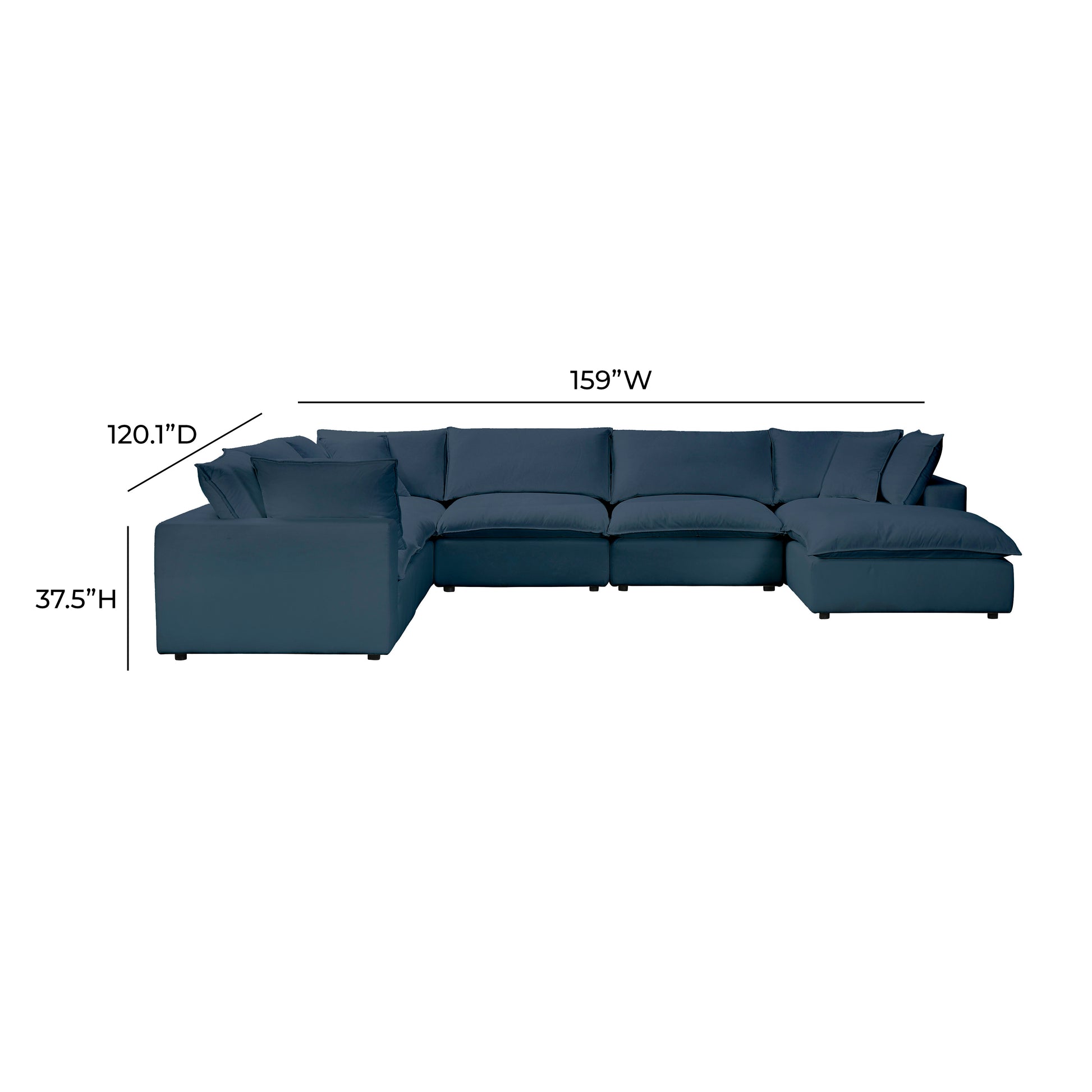 Cali 7-Piece Performance Fabric Modular Large Chaise Sectional - Navy - Image 6