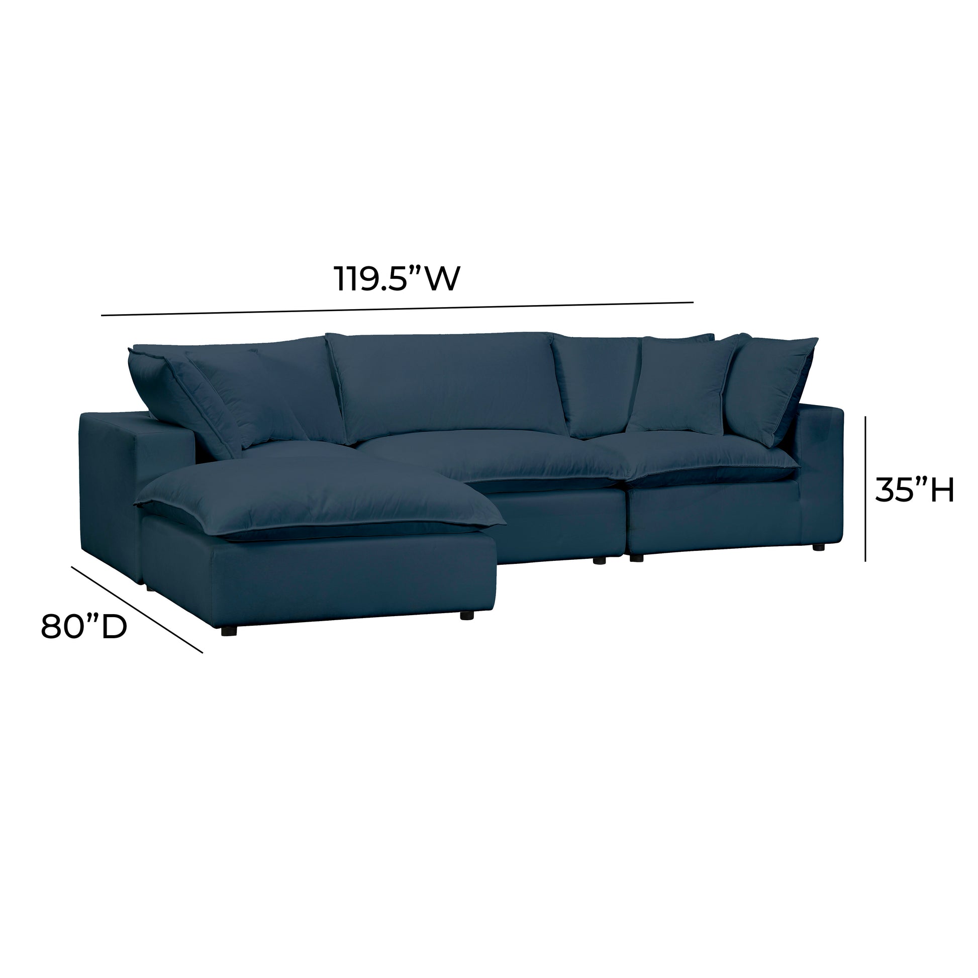 Cali 4-Piece Performance Fabric Modular Sectional - Navy - Image 6