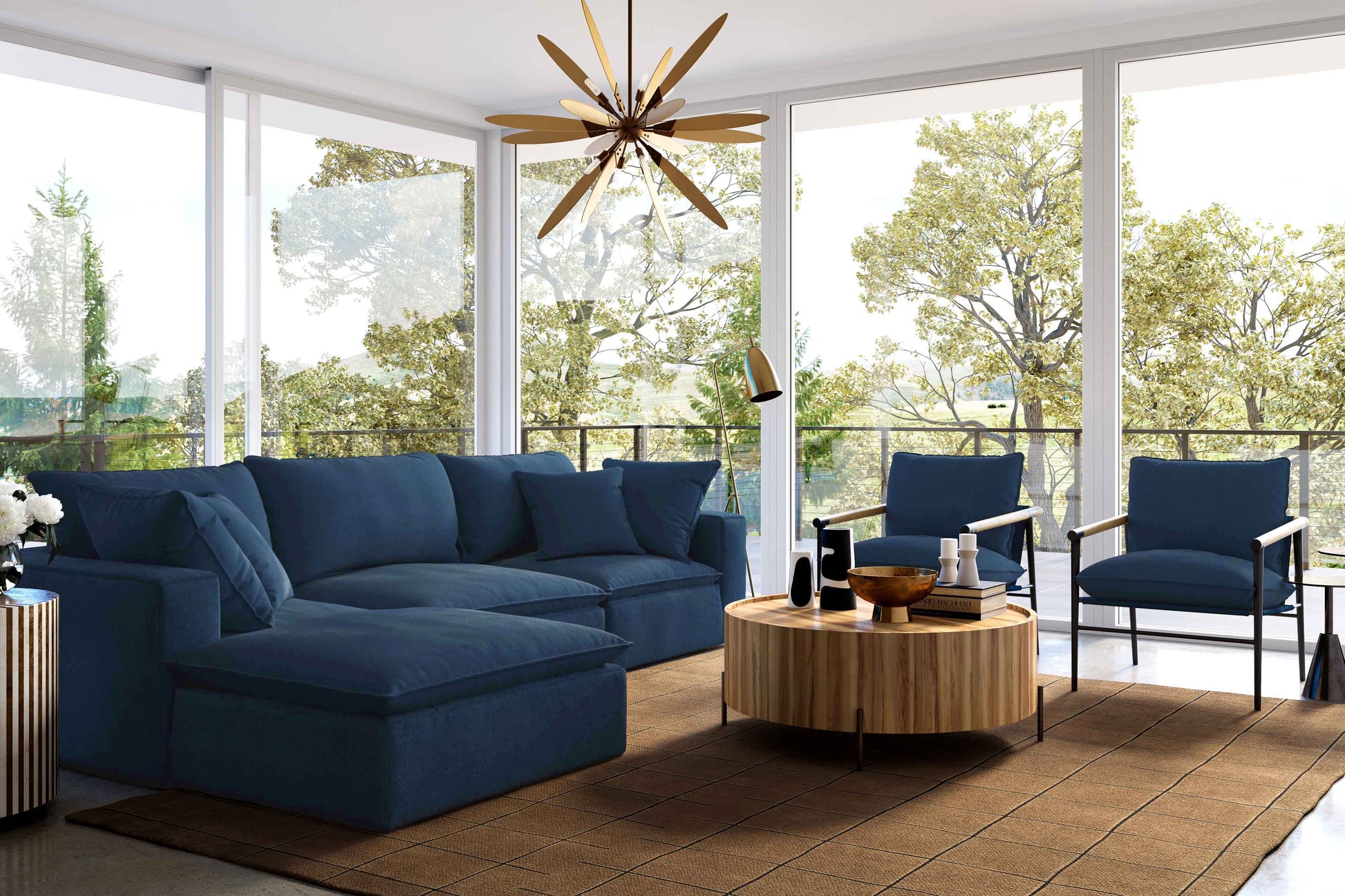 Cali 4-Piece Performance Fabric Modular Sectional - Navy - Image 2