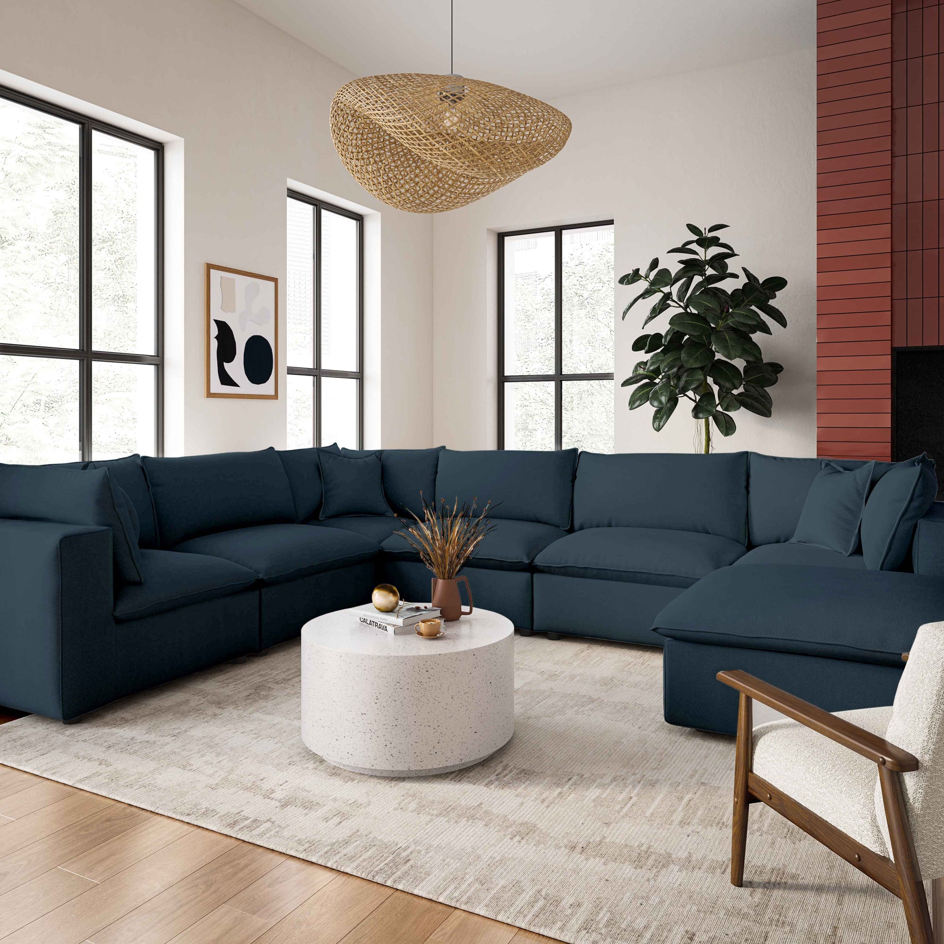 Cali 7-Piece Performance Fabric Modular Large Chaise Sectional - Navy - Image 2