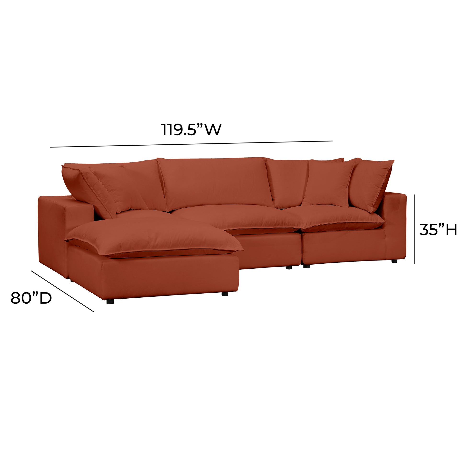 Cali 4-Piece Performance Fabric Modular Sectional - Rust - Image 6