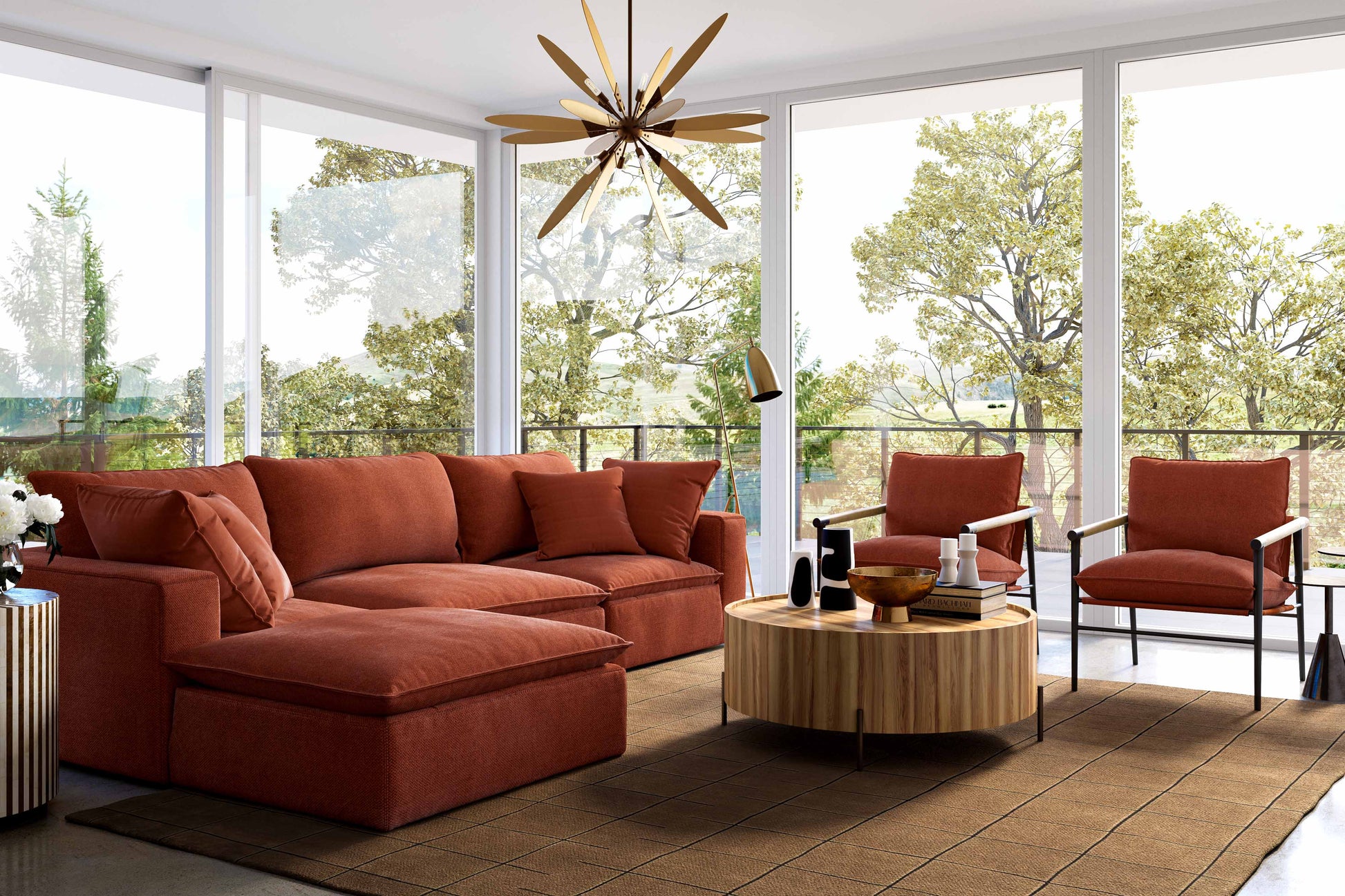 Cali 4-Piece Performance Fabric Modular Sectional - Rust - Image 2