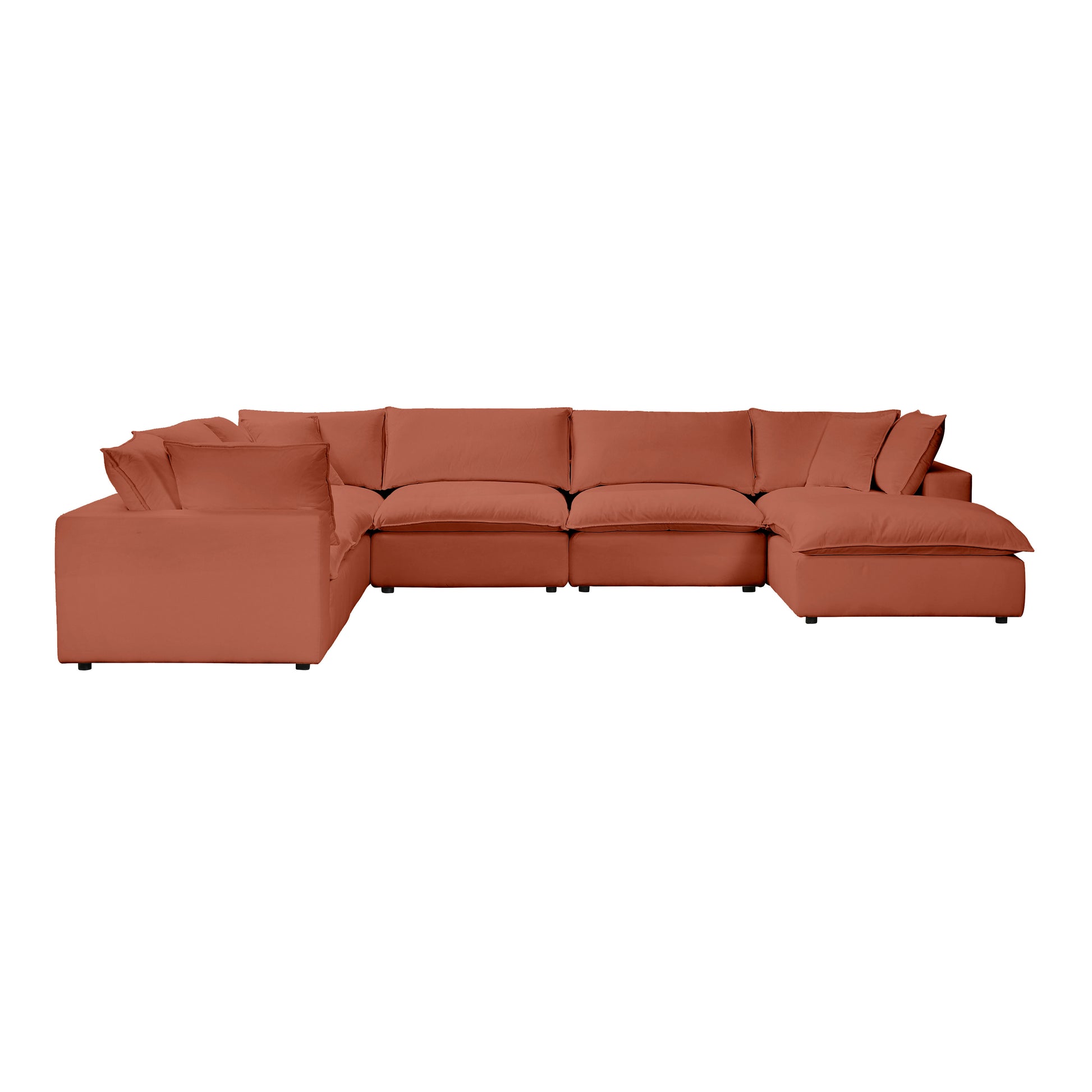 Cali 7-Piece Performance Fabric Modular Large Chaise Sectional - Rust - Image 1