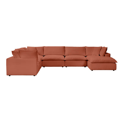 Cali 7-Piece Performance Fabric Modular Large Chaise Sectional - Rust - Image 1