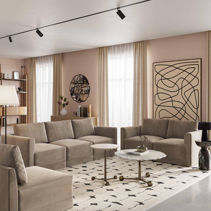Willow Performance Velvet Modular RAF End Armchair - Taupe - Image 1
