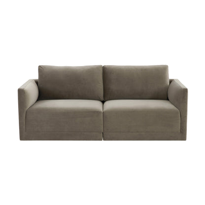 Willow 74" Performance Velvet Modular Loveseat - Taupe - Image 1