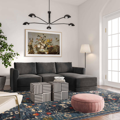 Willow Performance Velvet Modular Ottoman - Charcoal - Image 1