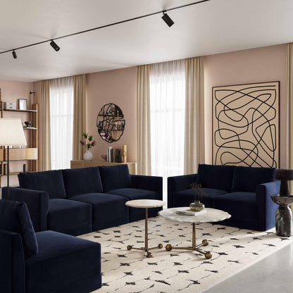 Willow Performance Velvet Modular LAF End Armchair - Navy - Image 1