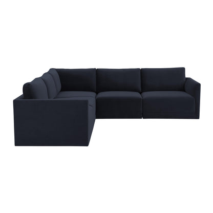 Willow 5-Piece Performance Velvet Modular L Sectional - Navy - Image 1
