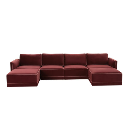 Willow 6-Piece Performance Velvet Modular U Sectional - Red - Image 1