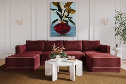 Willow 6-Piece Performance Velvet Modular U Sectional - Red - Image 1
