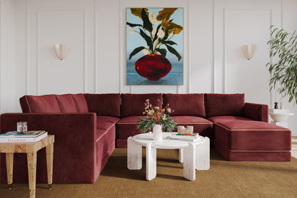 Willow 7-Piece Performance Velvet Modular Large Chaise Sectional - Red - Image 1