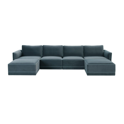 Willow 6-Piece Performance Velvet Modular U Sectional - Blue - Image 1