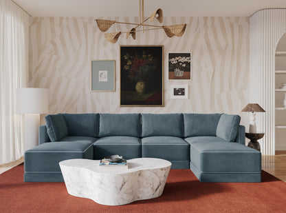 Willow 6-Piece Performance Velvet Modular U Sectional - Blue - Image 1