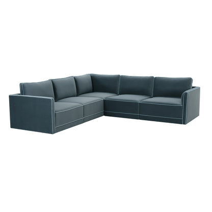 Willow 5-Piece Performance Velvet Modular L Sectional - Blue - Image 1