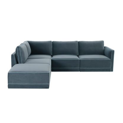 Willow 5-Piece Performance Velvet Modular Left Facing Sectional - Blue - Image 1