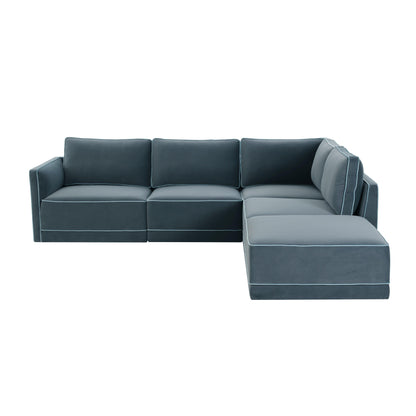 Willow 5-Piece Performance Velvet Modular Right Facing Sectional - Blue - Image 1