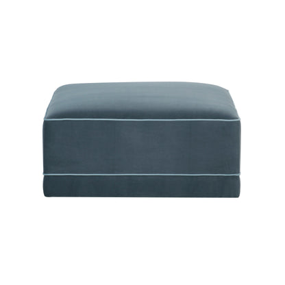 Willow Performance Velvet Modular Ottoman - Blue - Image 1