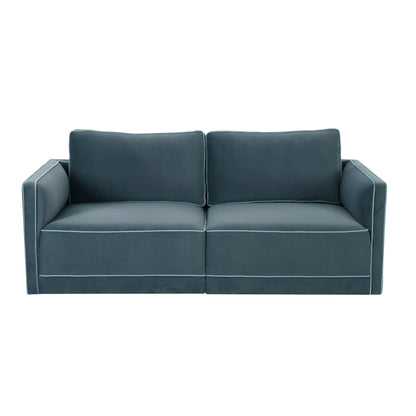 Willow 74" Performance Velvet Modular Loveseat - Blue - Image 1
