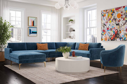 Serena Performance Velvet Ottoman - Blue - Image 1
