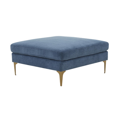 Serena Performance Velvet Ottoman - Blue - Image 1