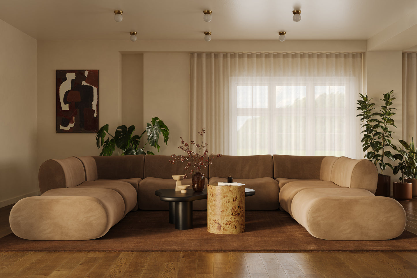 Zenith 8-Piece Latte Brown Performance Velvet Modular U-Sectional - Image 2