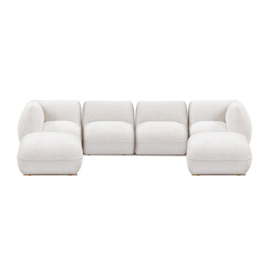 Arezza Stone White Contract-Grade Basketweave Chenille Modular U-Chaise Sectional - Image 1