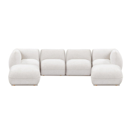Arezza Stone White Contract-Grade Basketweave Chenille Modular U-Chaise Sectional - Image 1