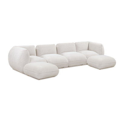 Arezza Stone White Contract-Grade Basketweave Chenille Modular U-Chaise Sectional - Image 1