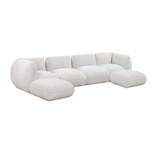 Arezza Stone White Contract-Grade Basketweave Chenille Modular U-Chaise Sectional - Image 1