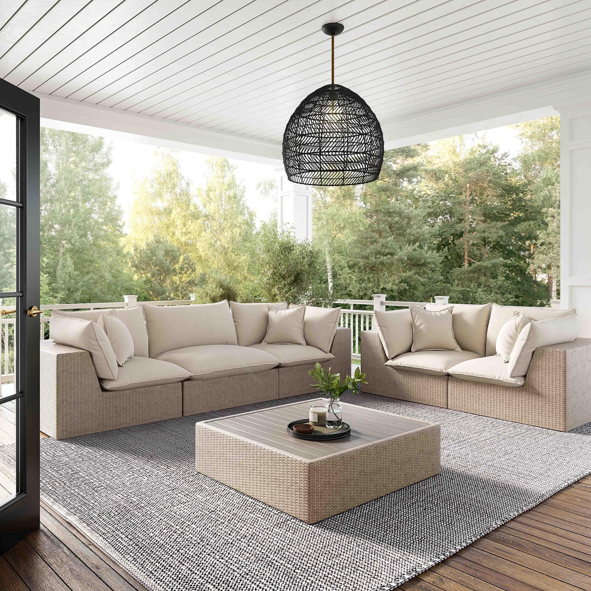 Cali 80" Performance Fabric & Wicker Outdoor Loveseat - Cream / Beige - Image 2