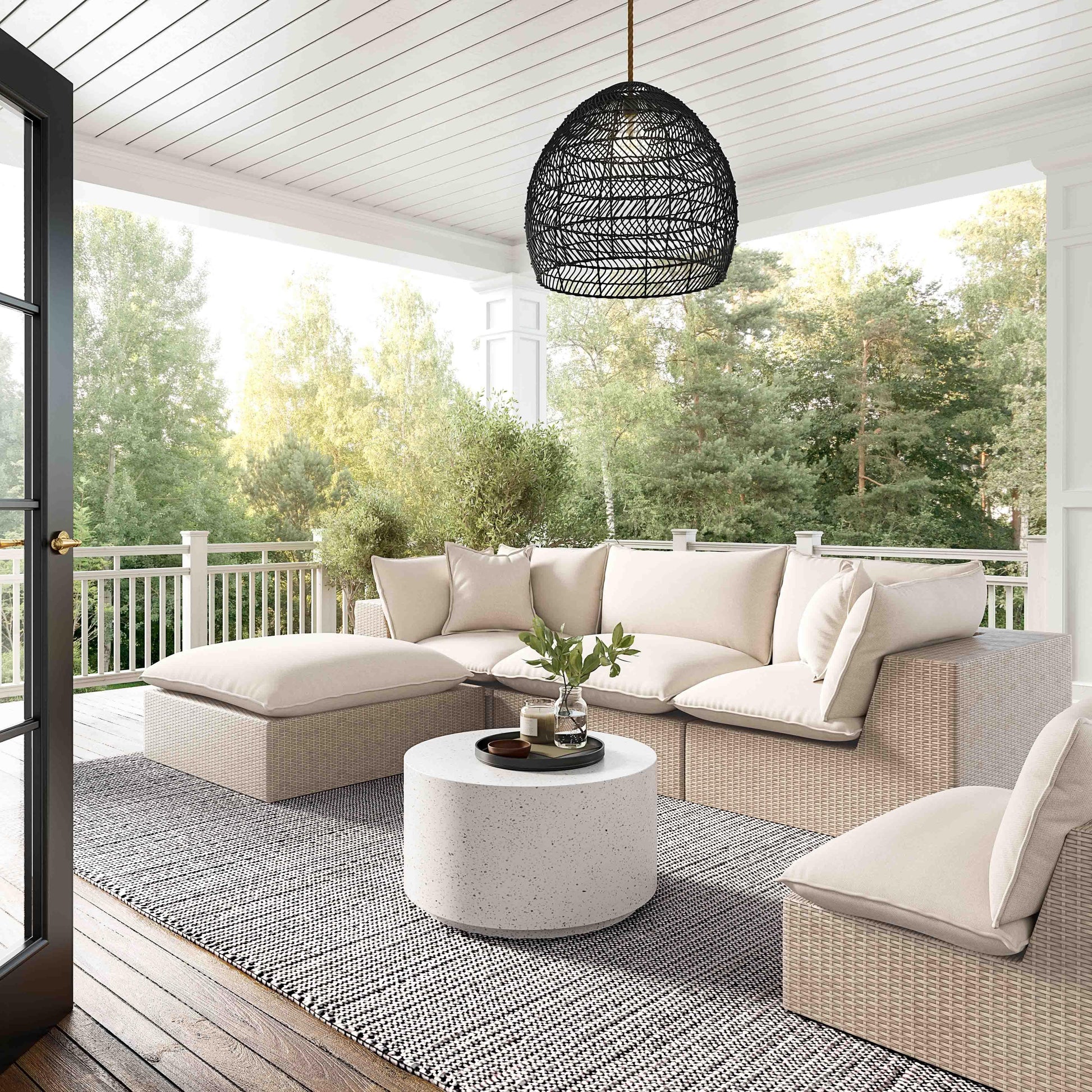 Cali 4-Piece Performance Fabric & Wicker Outdoor Sectional - Cream / Beige - Image 2