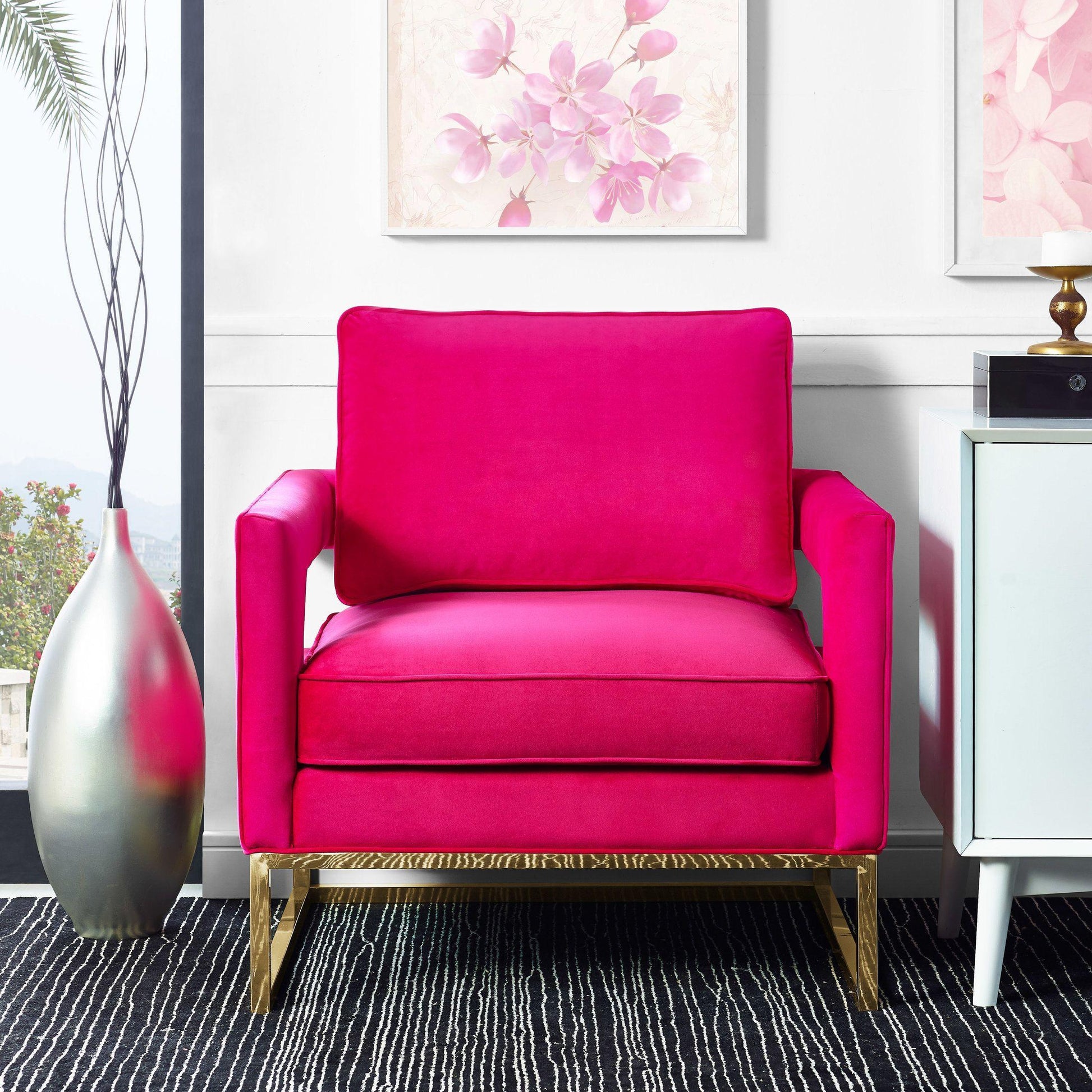 Avery Performance Velvet Accent Chair - Pink - Image 2