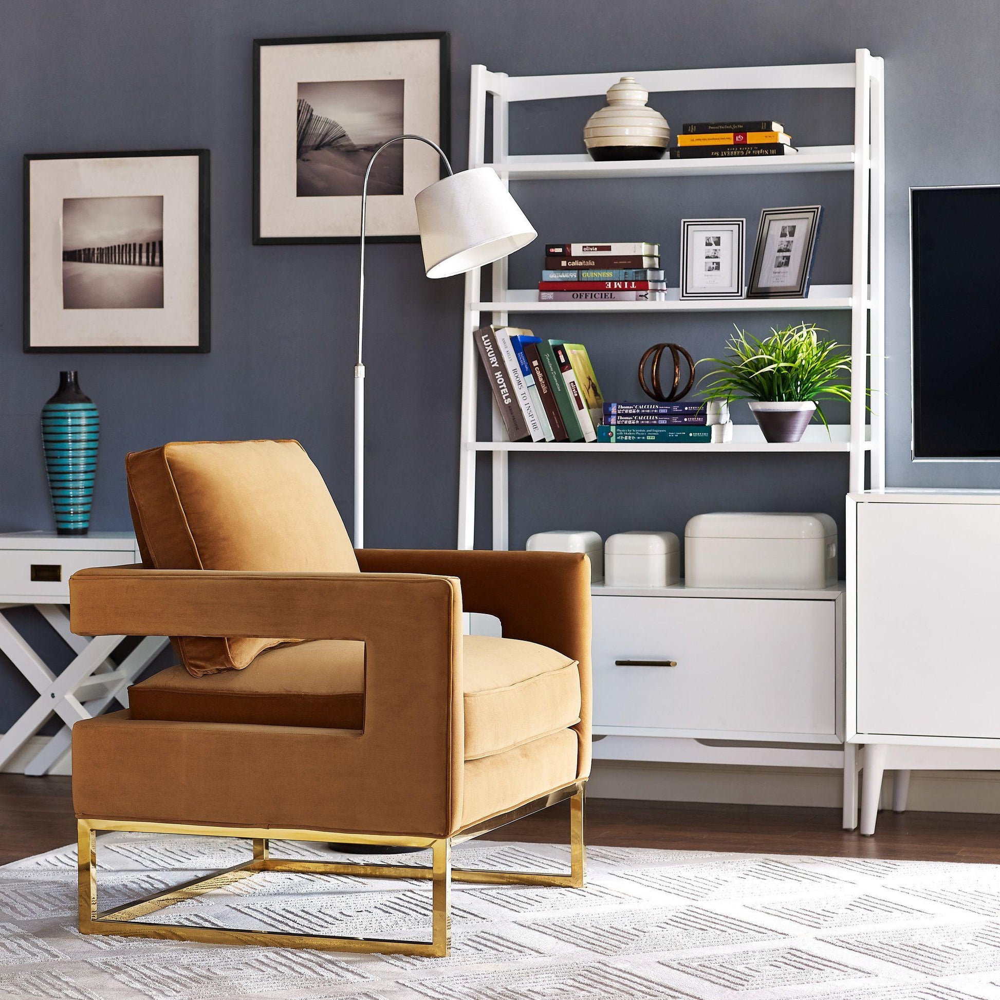 Avery Performance Velvet Accent Chair - Cognac - Image 2