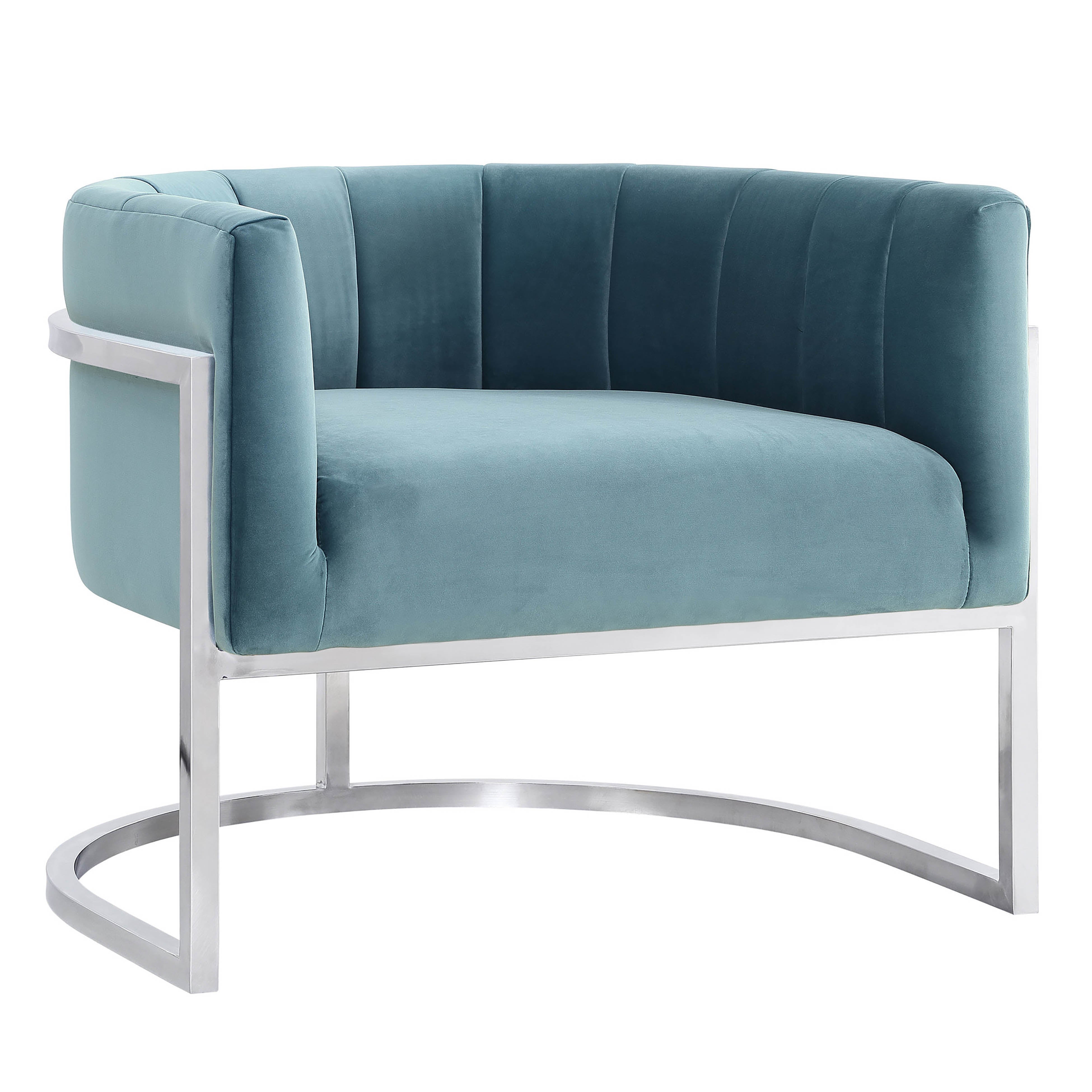 Tov Furniture Magnolia Velvet Chair In Sea Blue With Silver Base