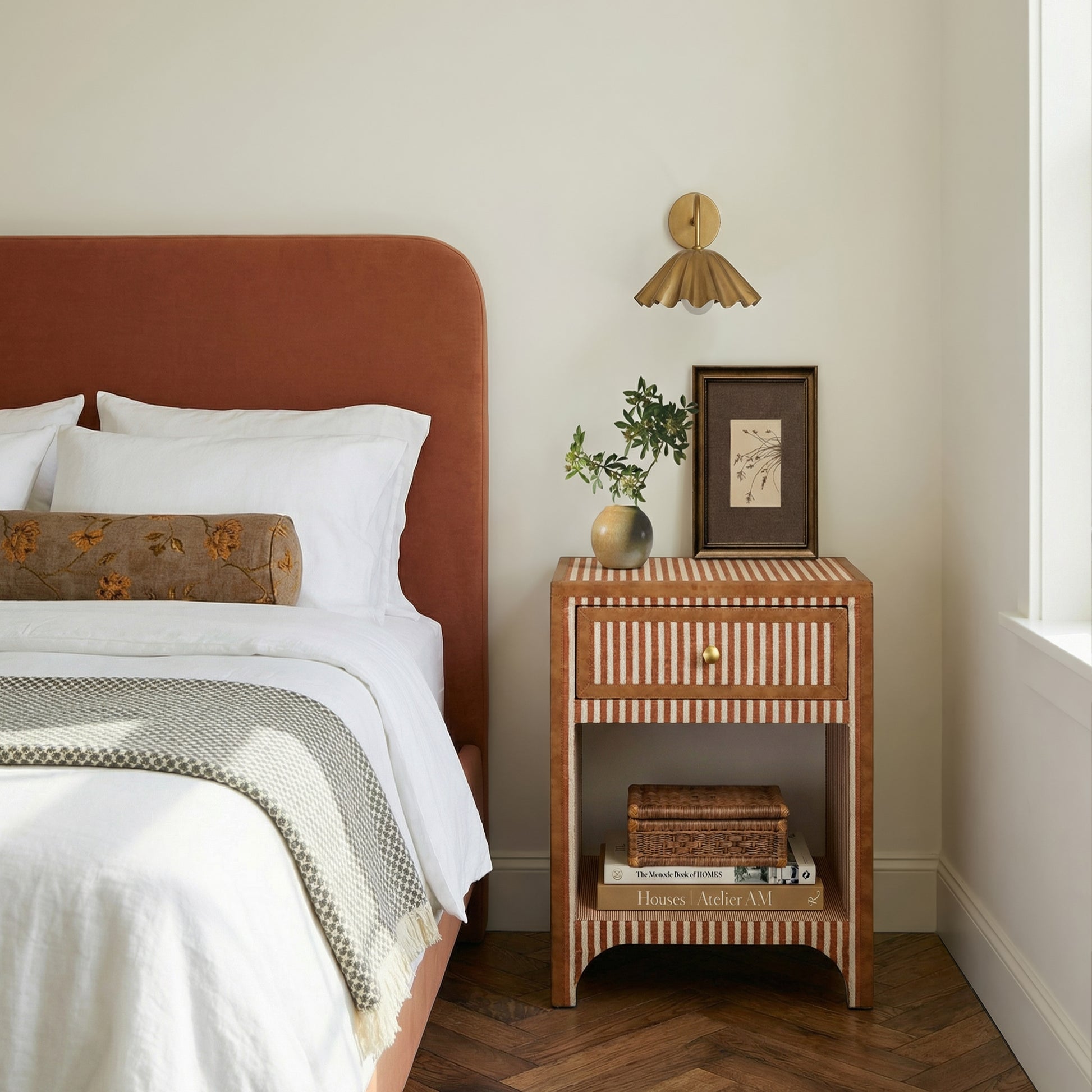 Kora 18" Cotton Jute 1-Drawer Contract-Grade Nightstand - Terracotta - Image 2