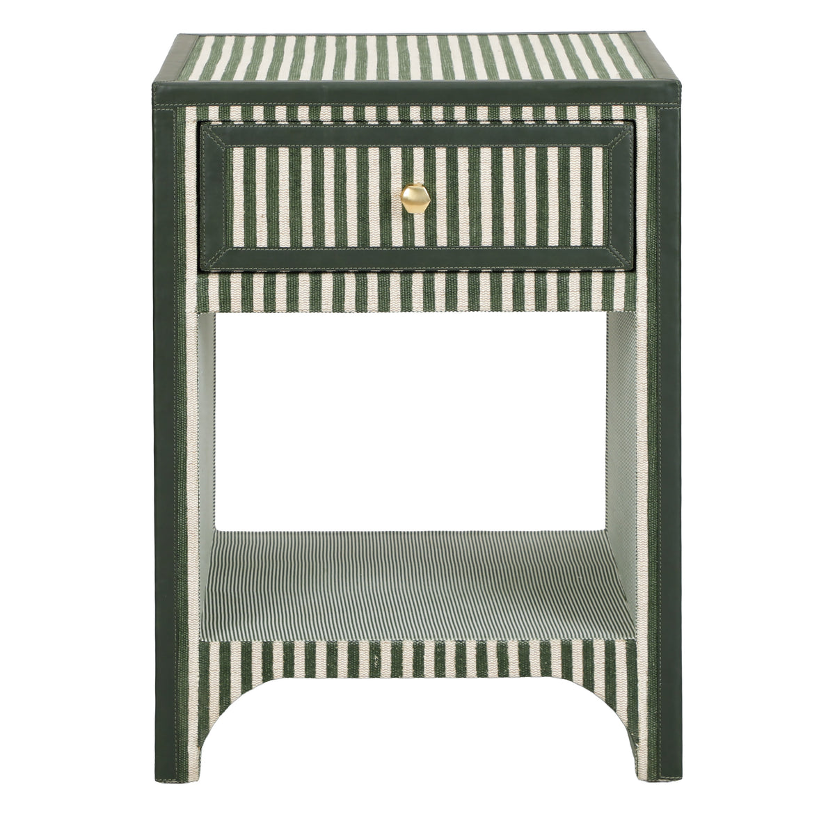 Kora 18" Cotton Jute 1-Drawer Contract-Grade Nightstand - Green Stripes - Image 1