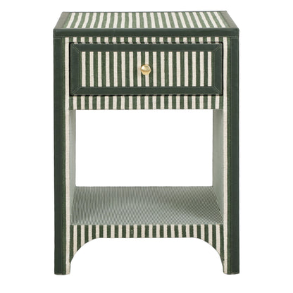 Kora 18" Cotton Jute 1-Drawer Contract-Grade Nightstand - Green Stripes - Image 1