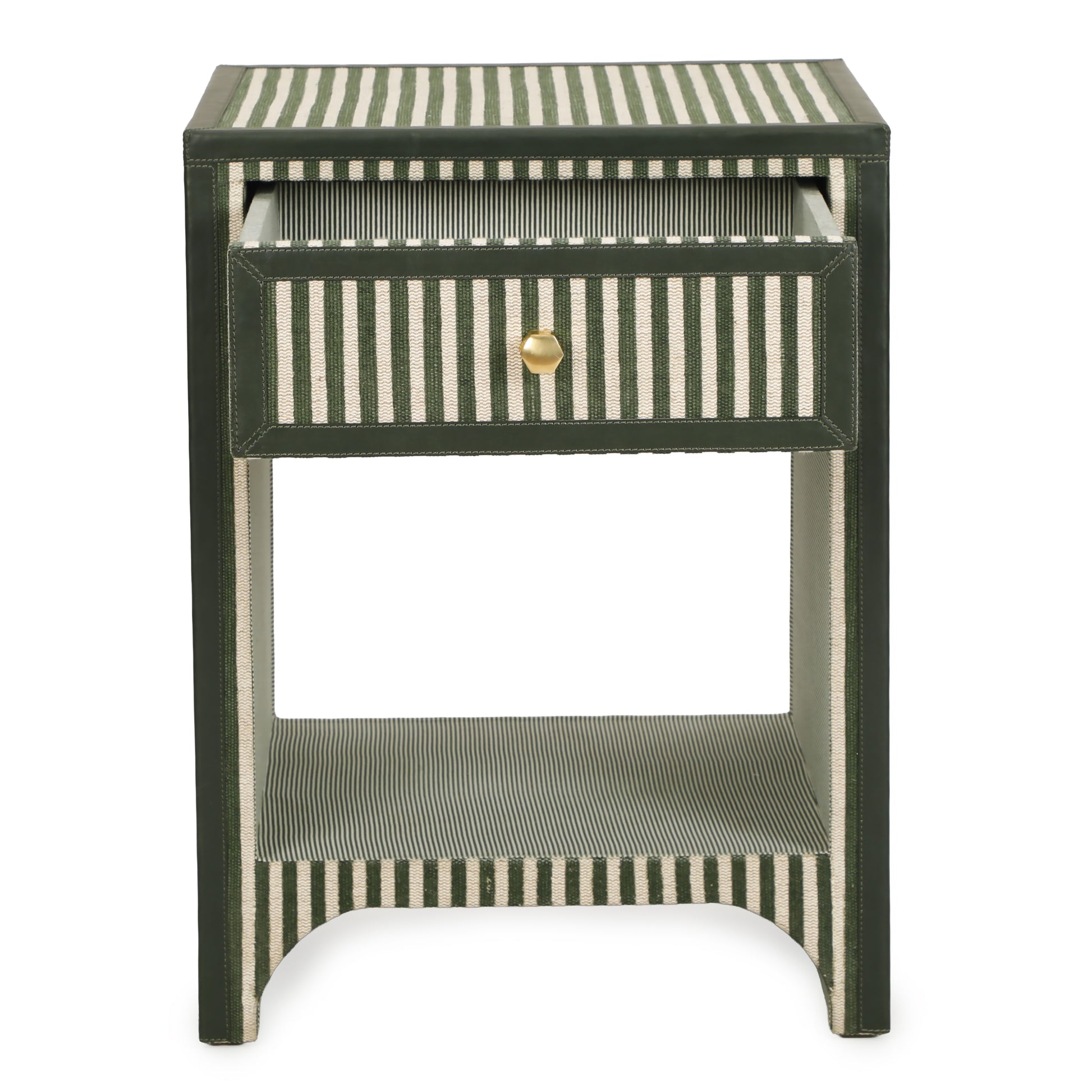 Kora 18" Cotton Jute 1-Drawer Contract-Grade Nightstand - Green Stripes - Image 4