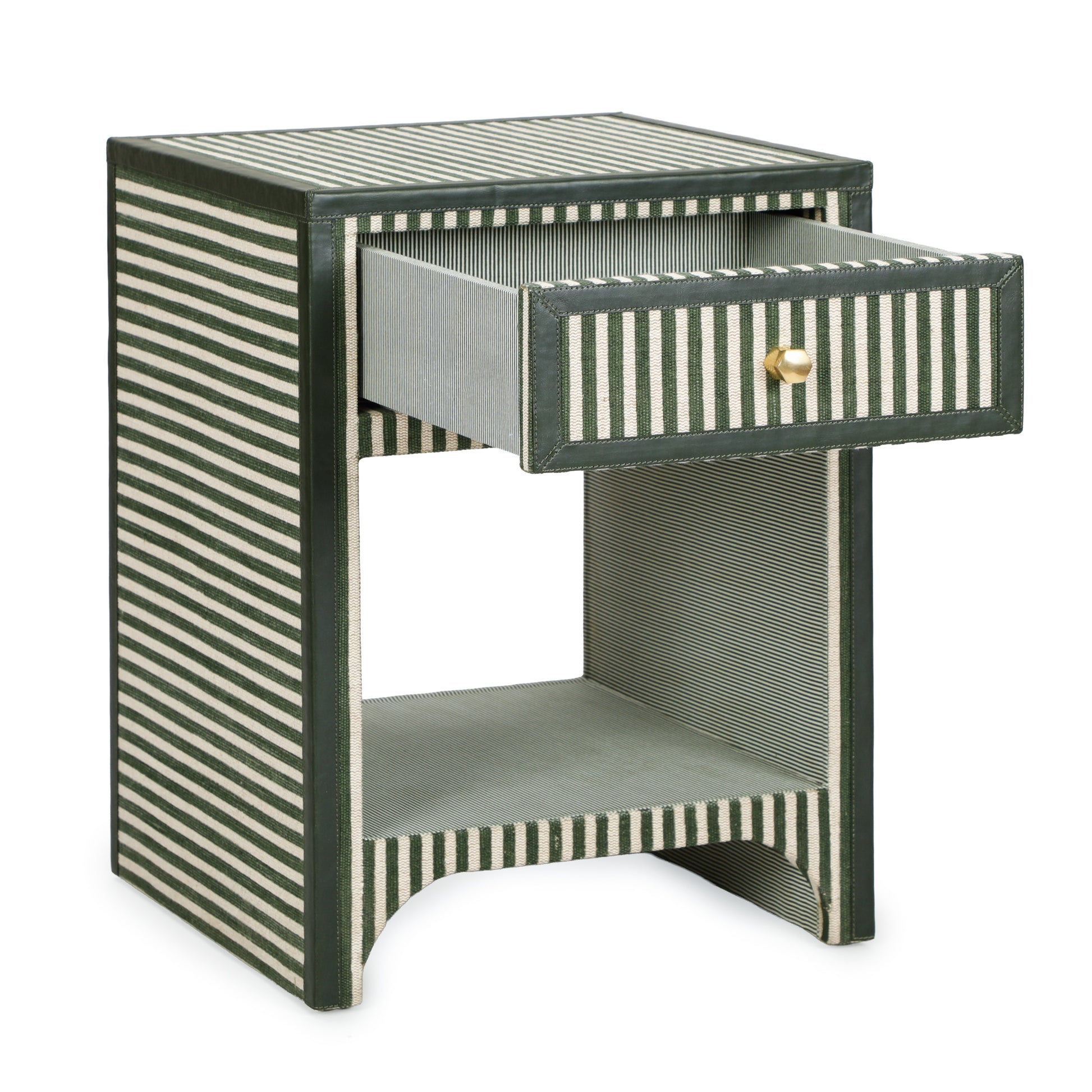 Kora 18" Cotton Jute 1-Drawer Contract-Grade Nightstand - Green Stripes - Image 5